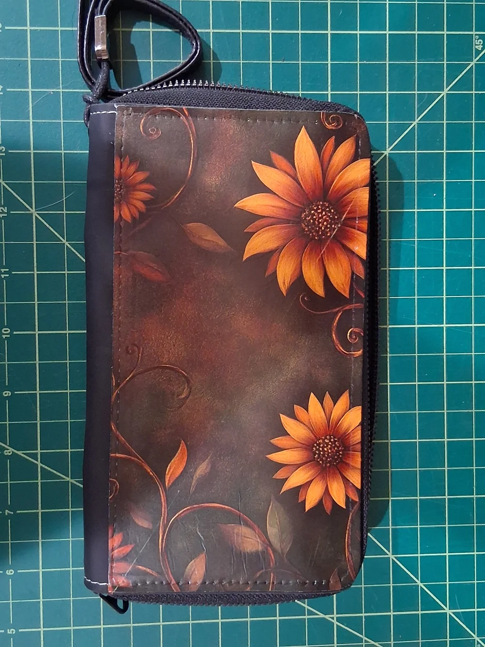 Sunflower Zip Wallet - Orange Floral Wristlet
